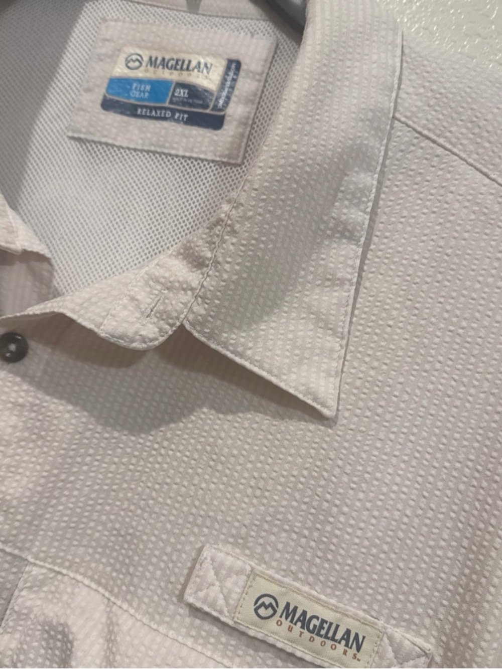 Magellan Outdoors Men's Cream Textured Short-Sleeve Button-Down Shirt